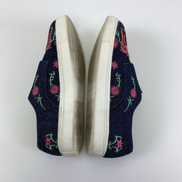 WANTED Floral Embroidered Slip On Sneaker Dark Denim Multicolor Gore Womens 6.5 - Picture 7 of 11